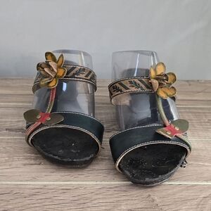 1044 Spring Step L'Artiste Women's Slip-On Leather Sandals SZ 6 Boho Floral